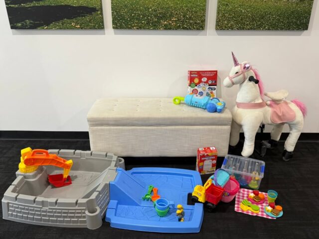 BIG thank you to the Belmont Toy Library, for bringing their new toys in for us to view. We love seeing and knowing that our donation is helping the kids in the community. While being a great place for kids to test out new toys. 
It’s safe to say that the littlest WLC member, is loving testing out the sandpit which has now been turned into a construction sensory bin!